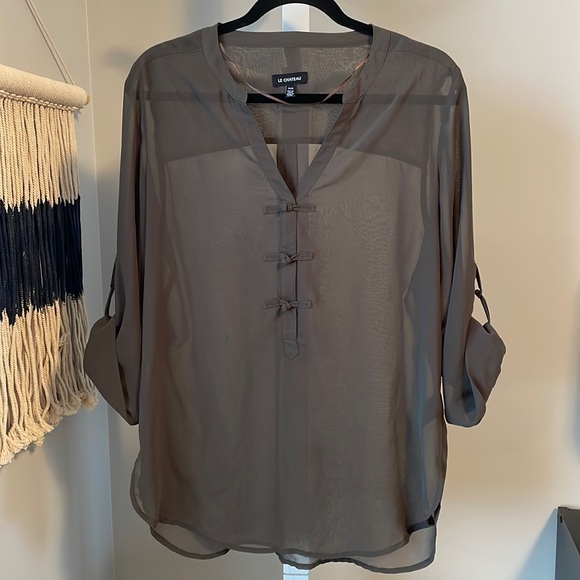 Le Chateau Sheer Khaki Green Blouse, Size M - Picture 1 of 10